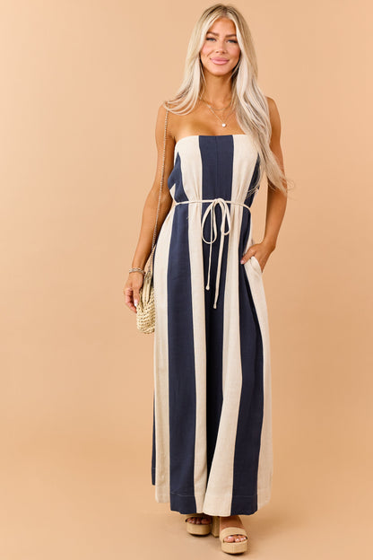 Emmanuelle | Women's Strapless Linen Jumpsuit