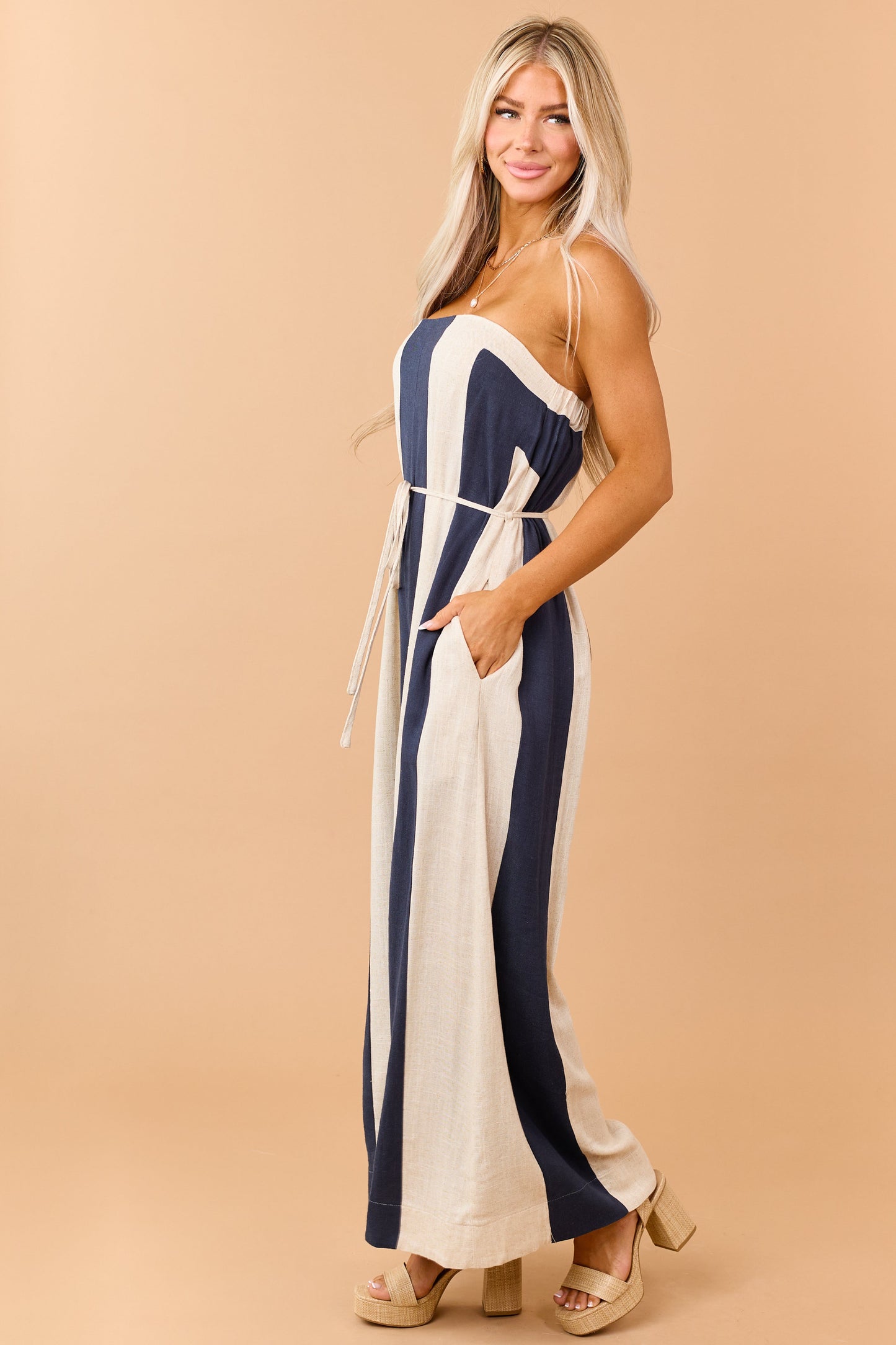 Emmanuelle | Women's Strapless Linen Jumpsuit