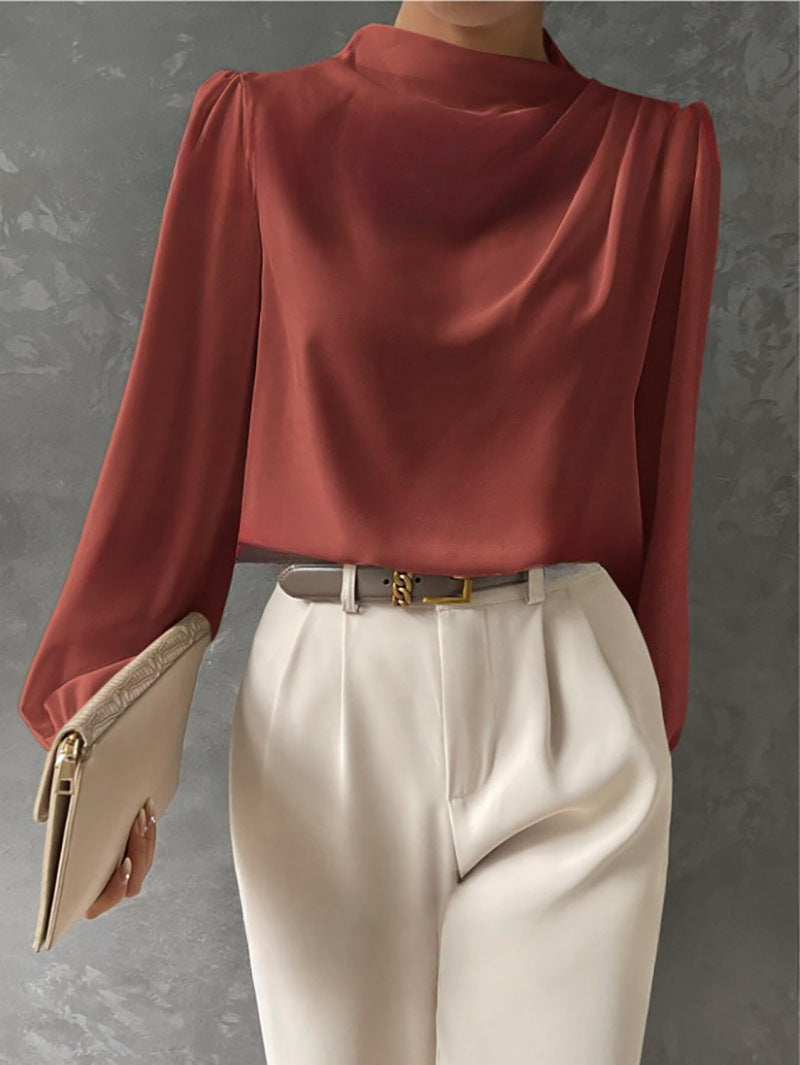 Roseline | Draped Cowl Neck Satin Blouse