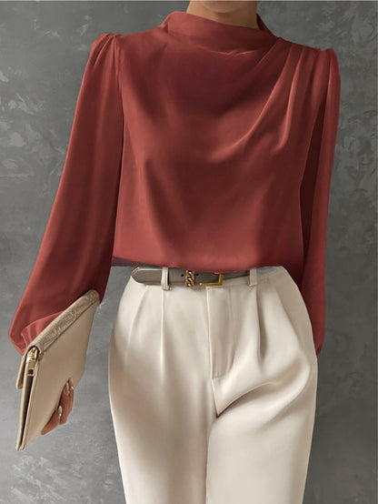 Roseline | Draped Cowl Neck Satin Blouse