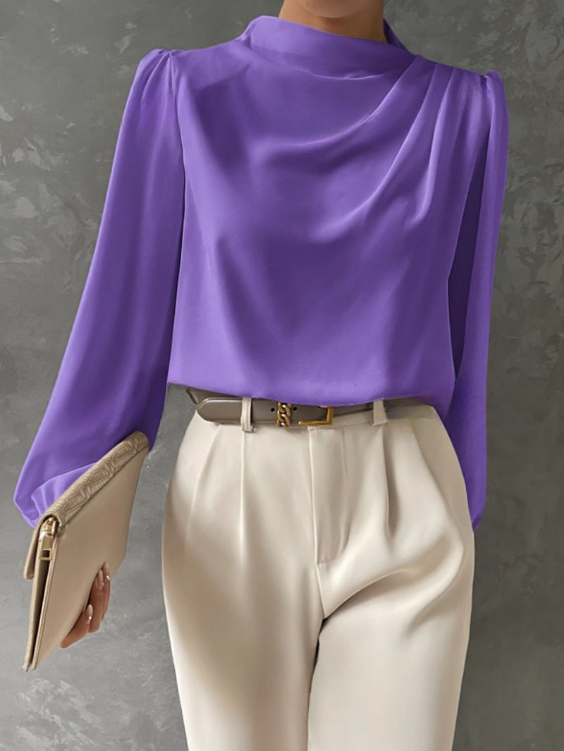 Roseline | Draped Cowl Neck Satin Blouse