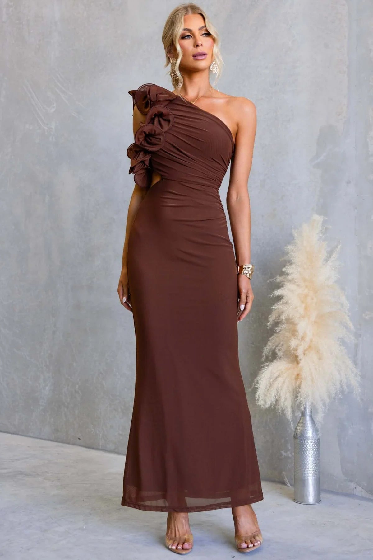 Rosalie | Cascading Ruffle One-Shoulder Maxi Dress