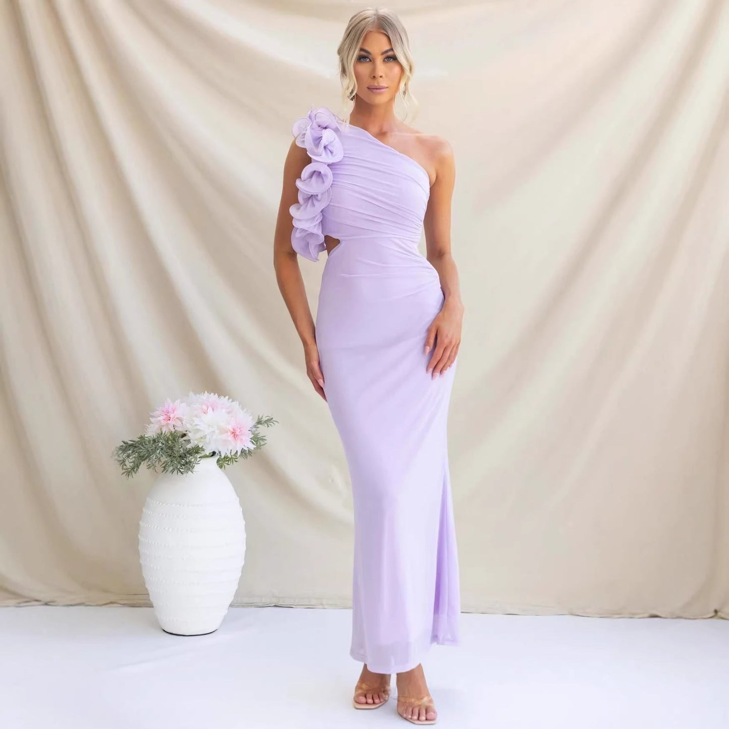 Rosalie | Cascading Ruffle One-Shoulder Maxi Dress