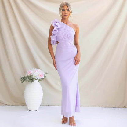 Rosalie | Cascading Ruffle One-Shoulder Maxi Dress