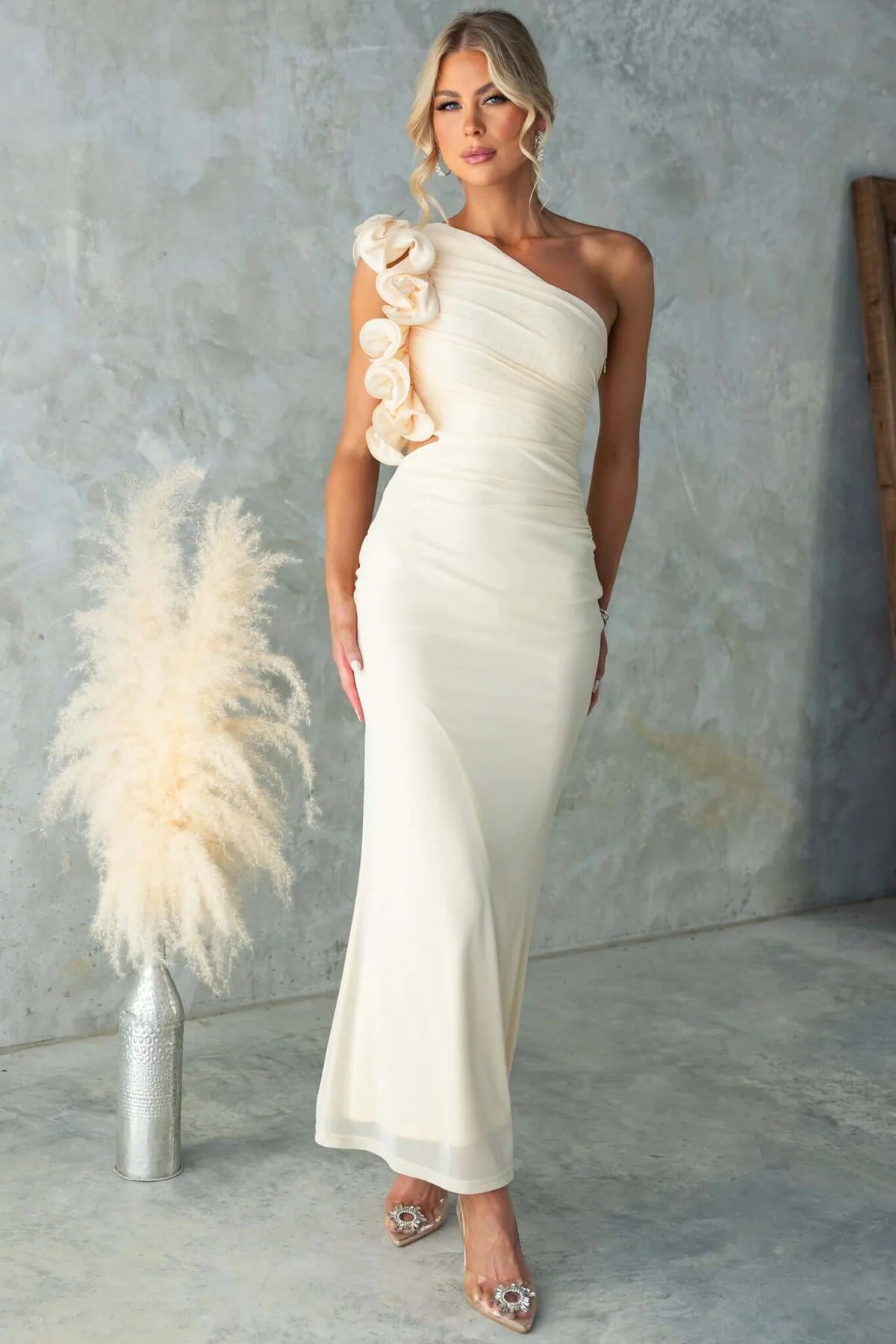 Rosalie | Cascading Ruffle One-Shoulder Maxi Dress