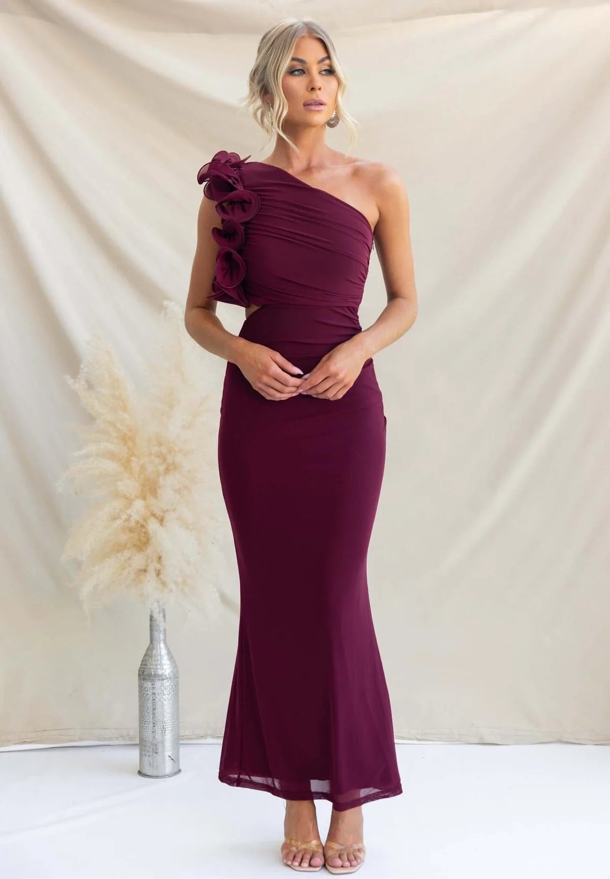 Rosalie | Cascading Ruffle One-Shoulder Maxi Dress