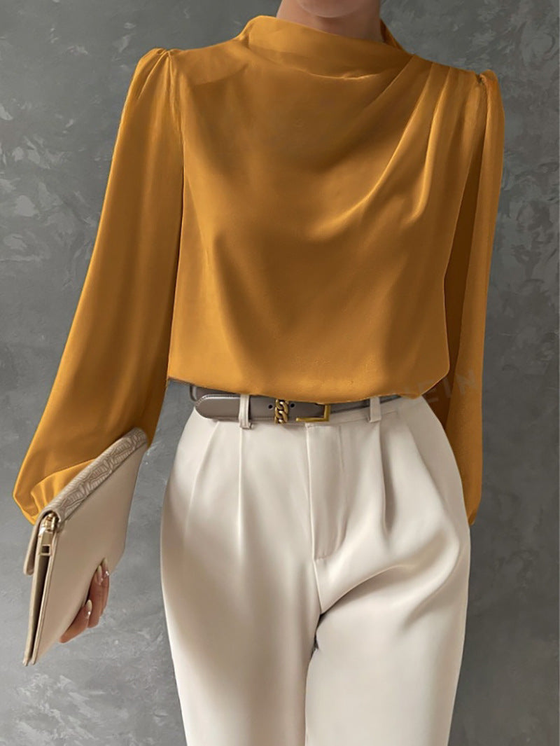 Roseline | Draped Cowl Neck Satin Blouse