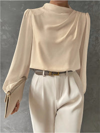 Roseline | Draped Cowl Neck Satin Blouse