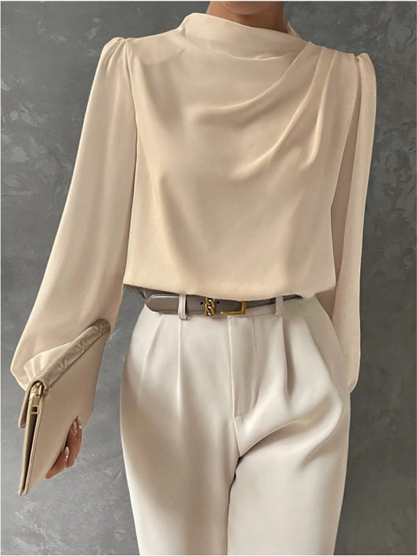 Roseline | Draped Cowl Neck Satin Blouse