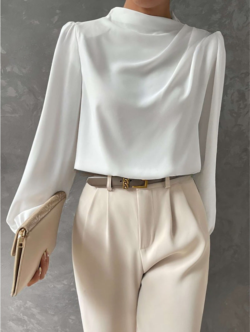 Roseline | Draped Cowl Neck Satin Blouse