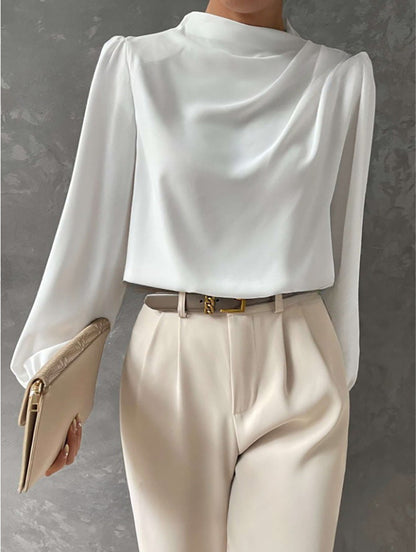Roseline | Draped Cowl Neck Satin Blouse