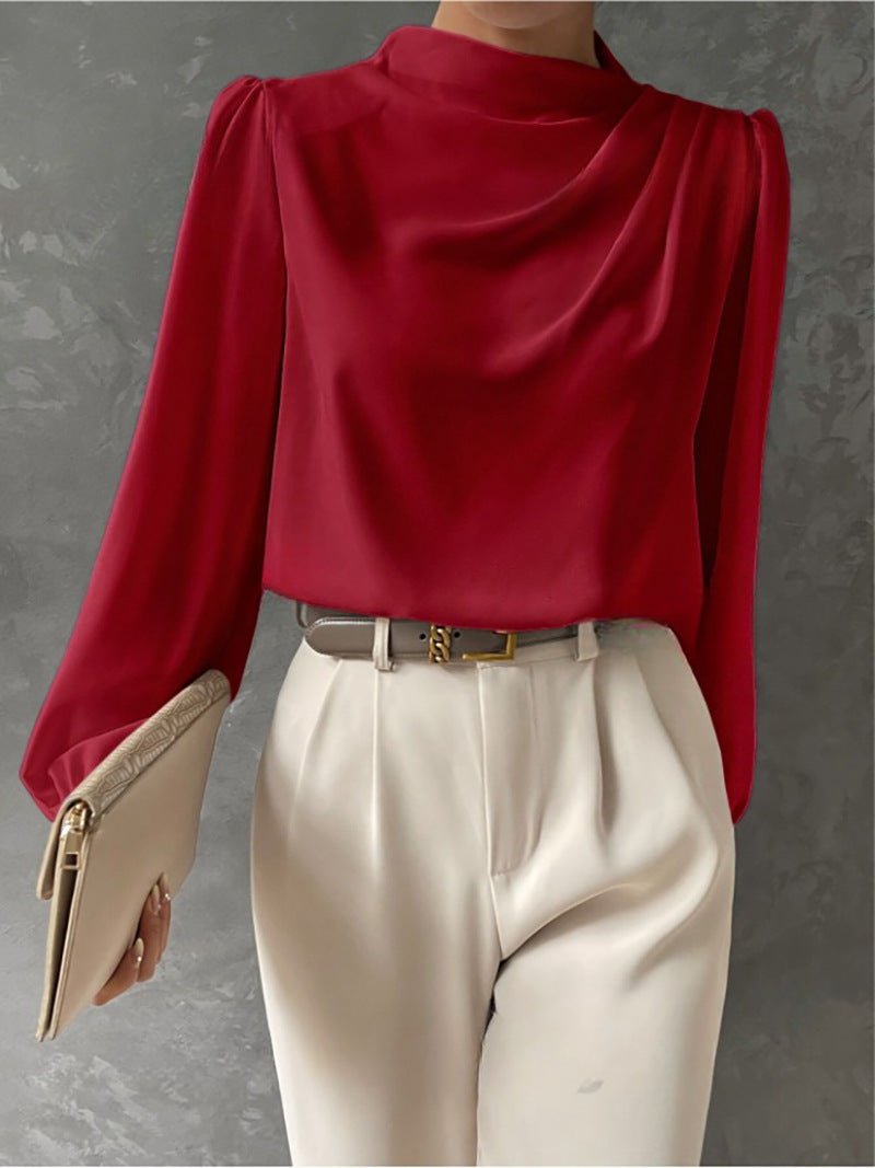 Roseline | Draped Cowl Neck Satin Blouse