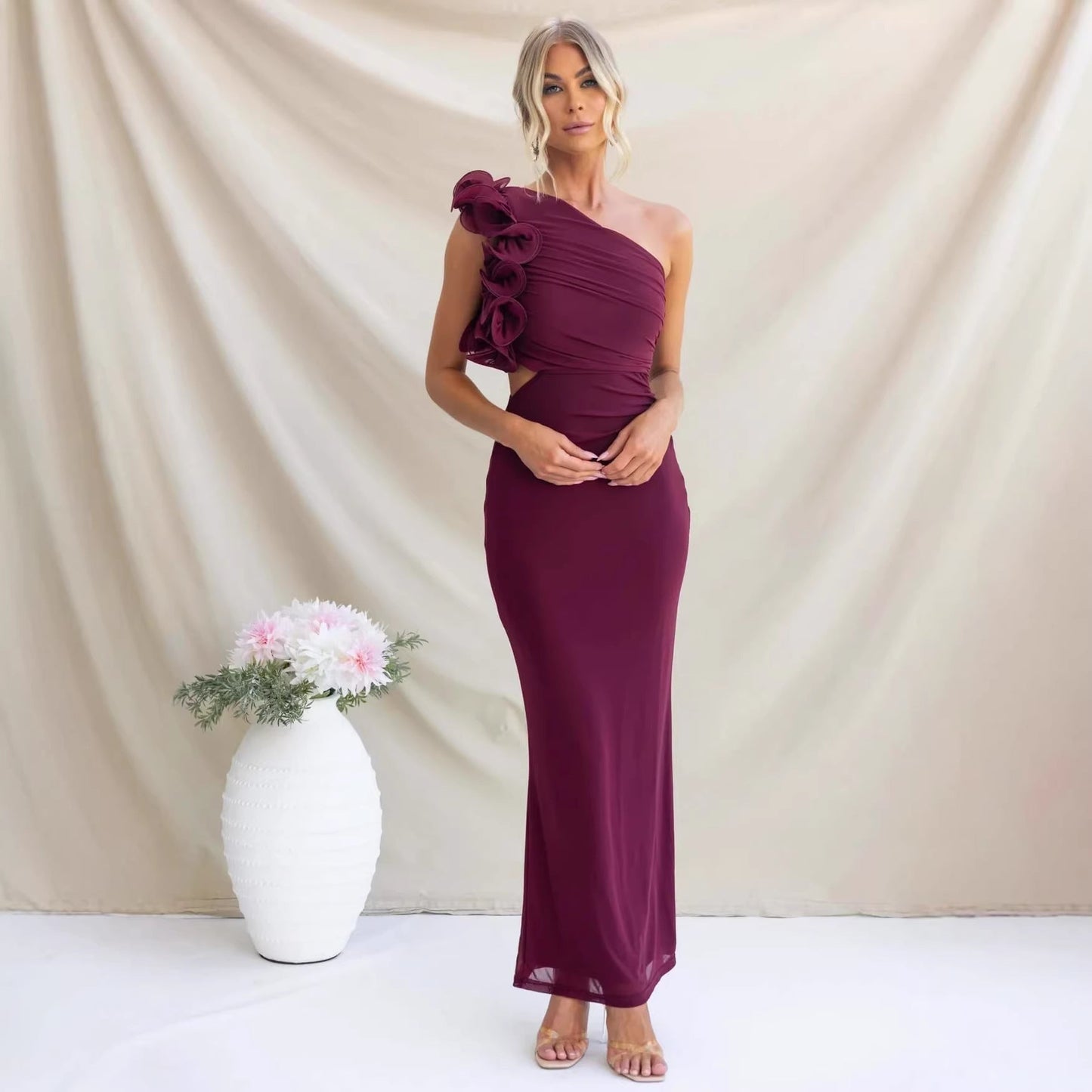 Rosalie | Cascading Ruffle One-Shoulder Maxi Dress