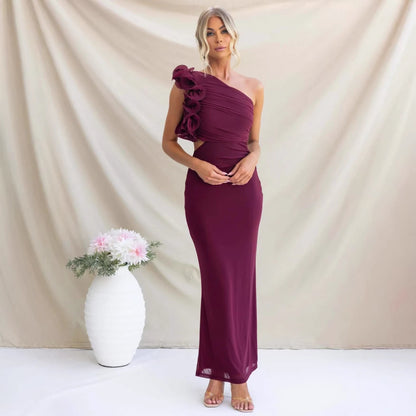 Rosalie | Cascading Ruffle One-Shoulder Maxi Dress