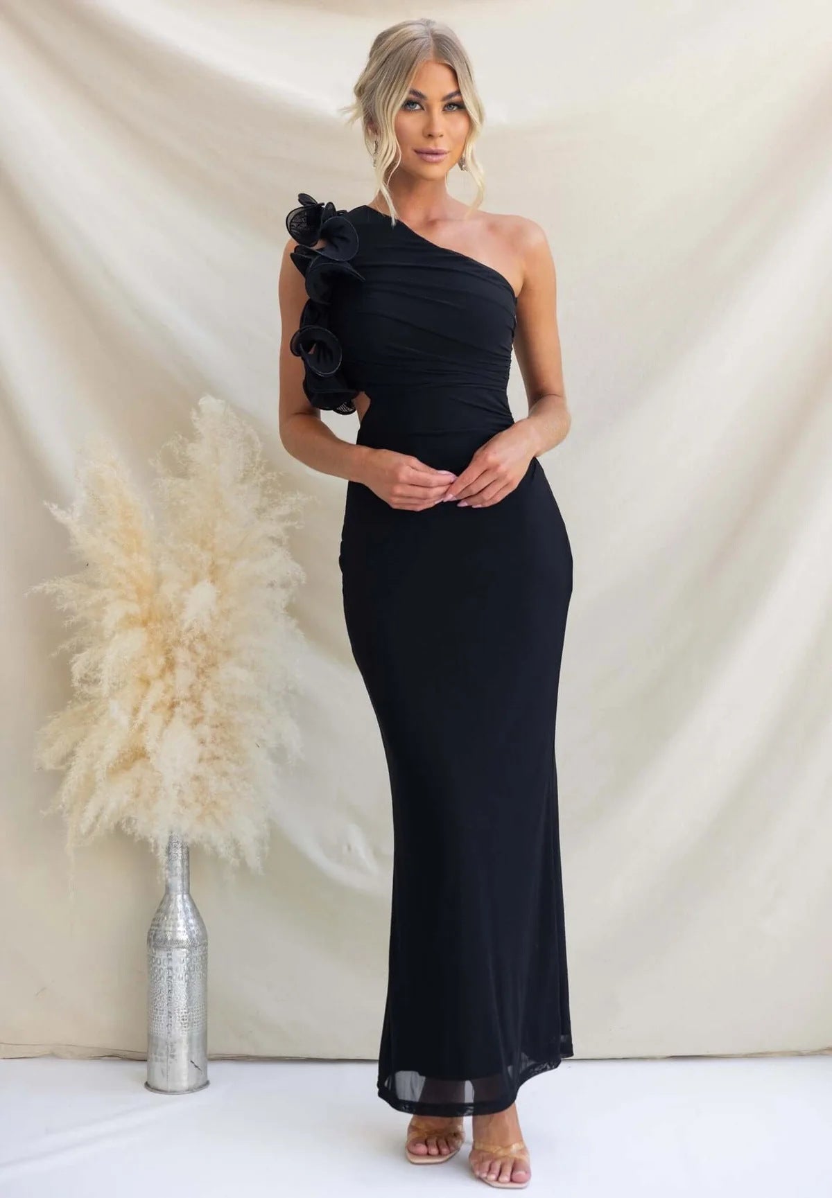 Rosalie | Cascading Ruffle One-Shoulder Maxi Dress