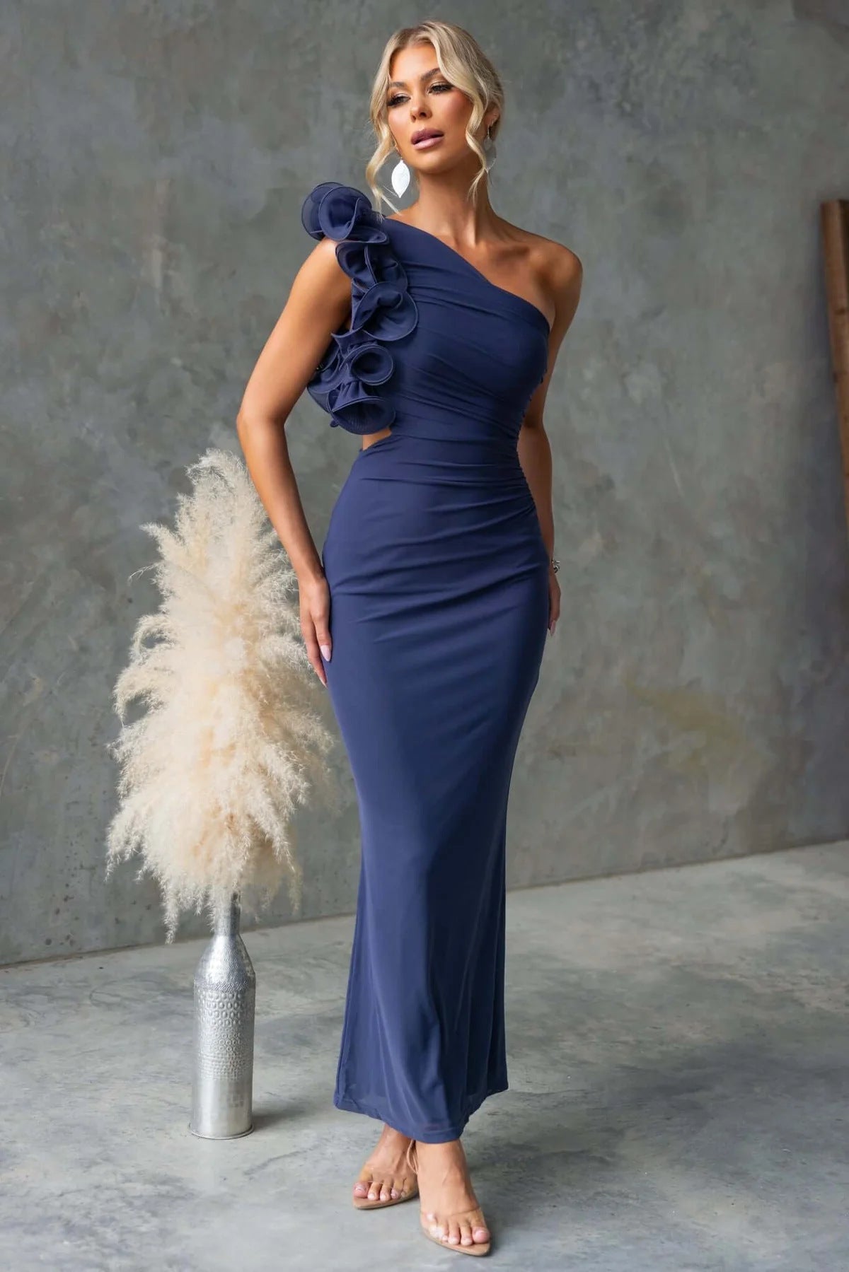 Rosalie | Cascading Ruffle One-Shoulder Maxi Dress