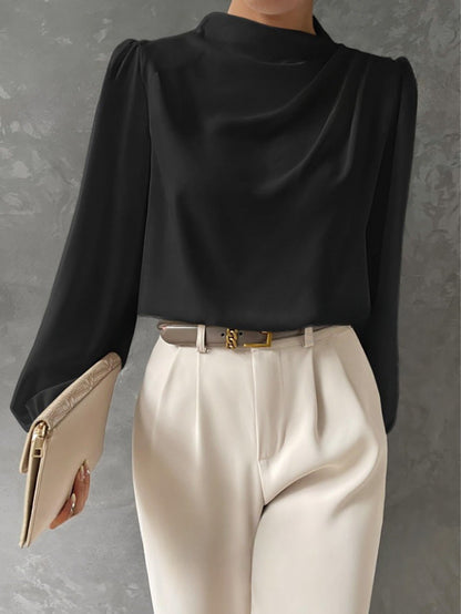 Roseline | Draped Cowl Neck Satin Blouse