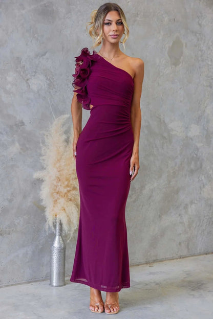 Rosalie | Cascading Ruffle One-Shoulder Maxi Dress