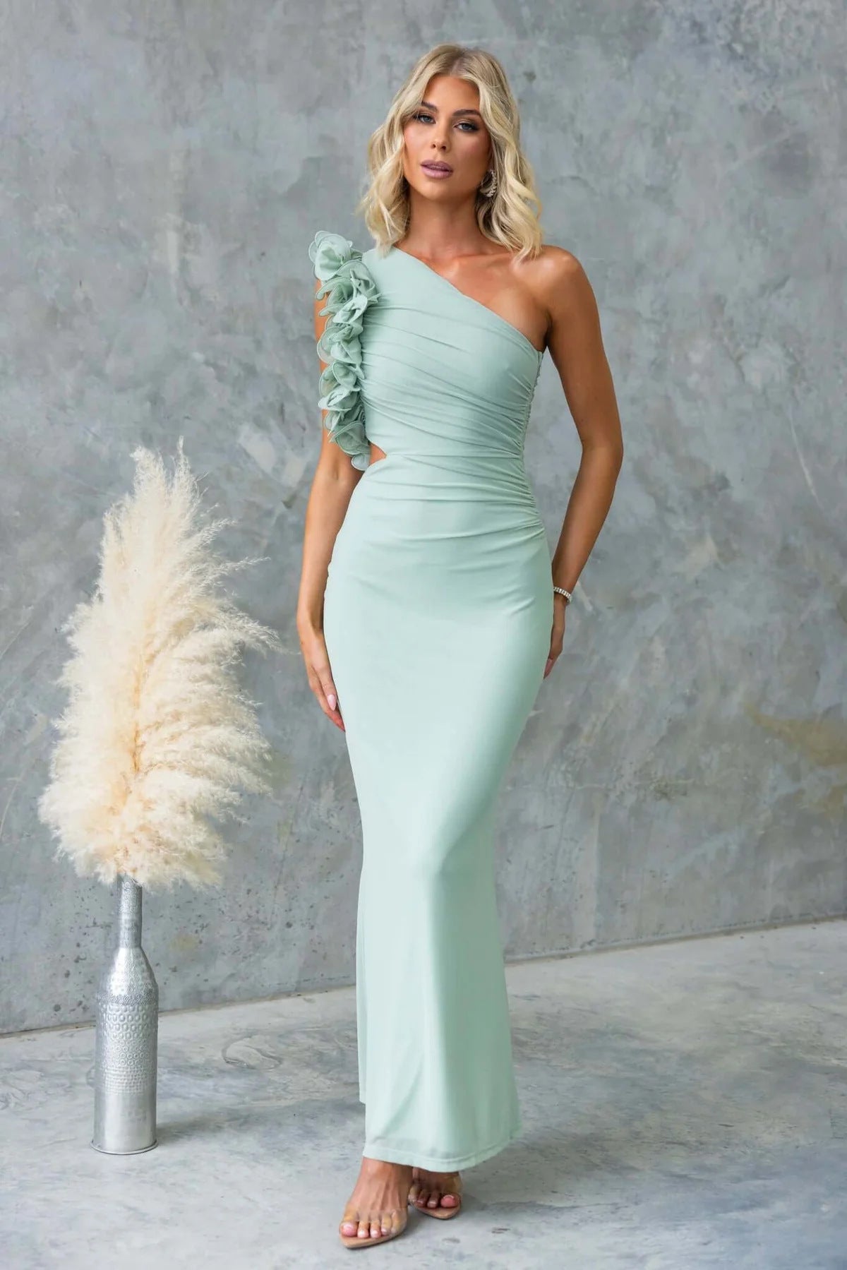 Rosalie | Cascading Ruffle One-Shoulder Maxi Dress