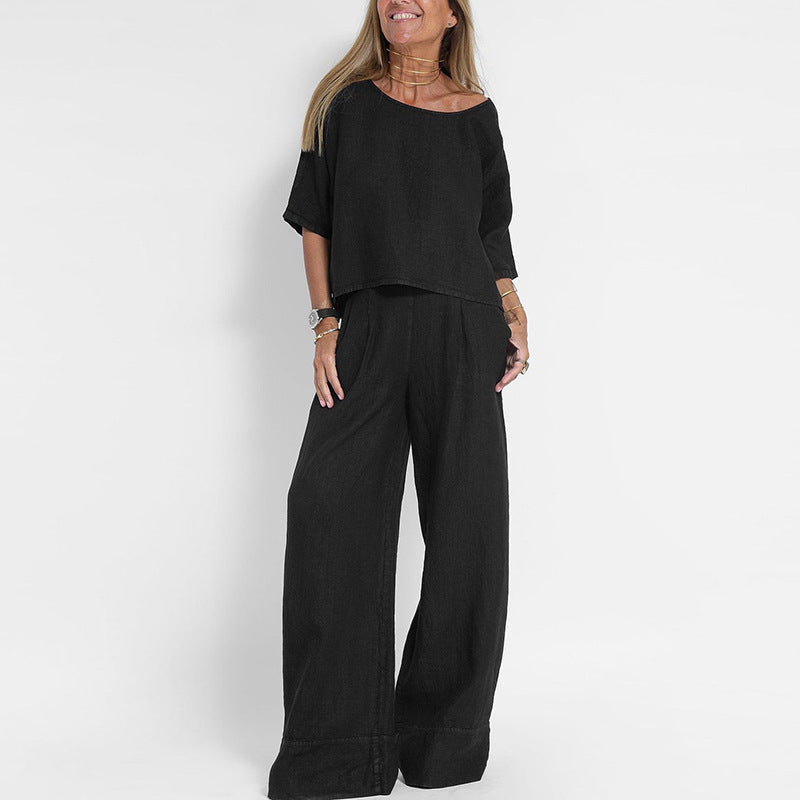 Leonie | Linen Crop Top & Wide-Leg Trouser Set