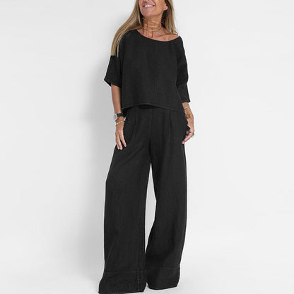 Leonie | Linen Crop Top & Wide-Leg Trouser Set