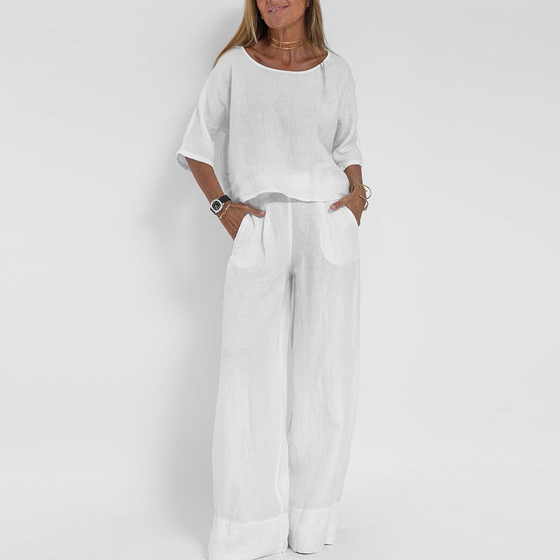 Leonie | Linen Crop Top & Wide-Leg Trouser Set