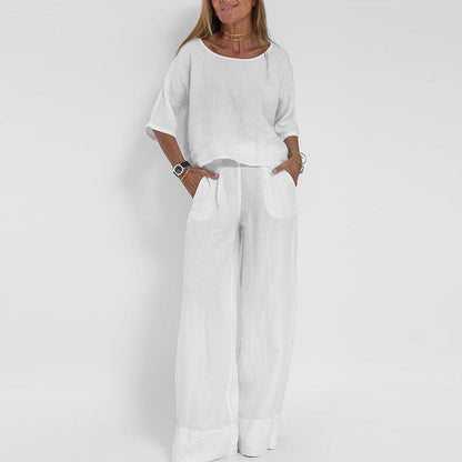Leonie | Linen Crop Top & Wide-Leg Trouser Set