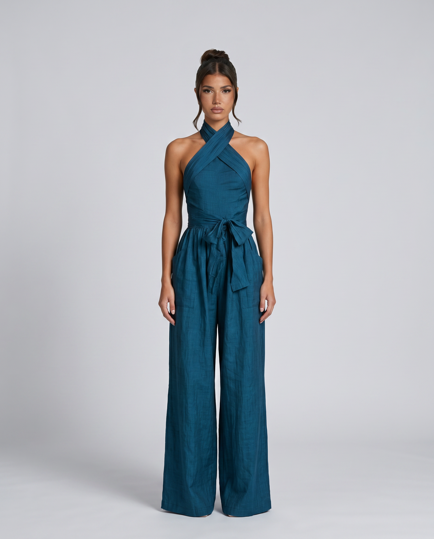 Saskia | Cross Halter Wide-Leg Jumpsuit