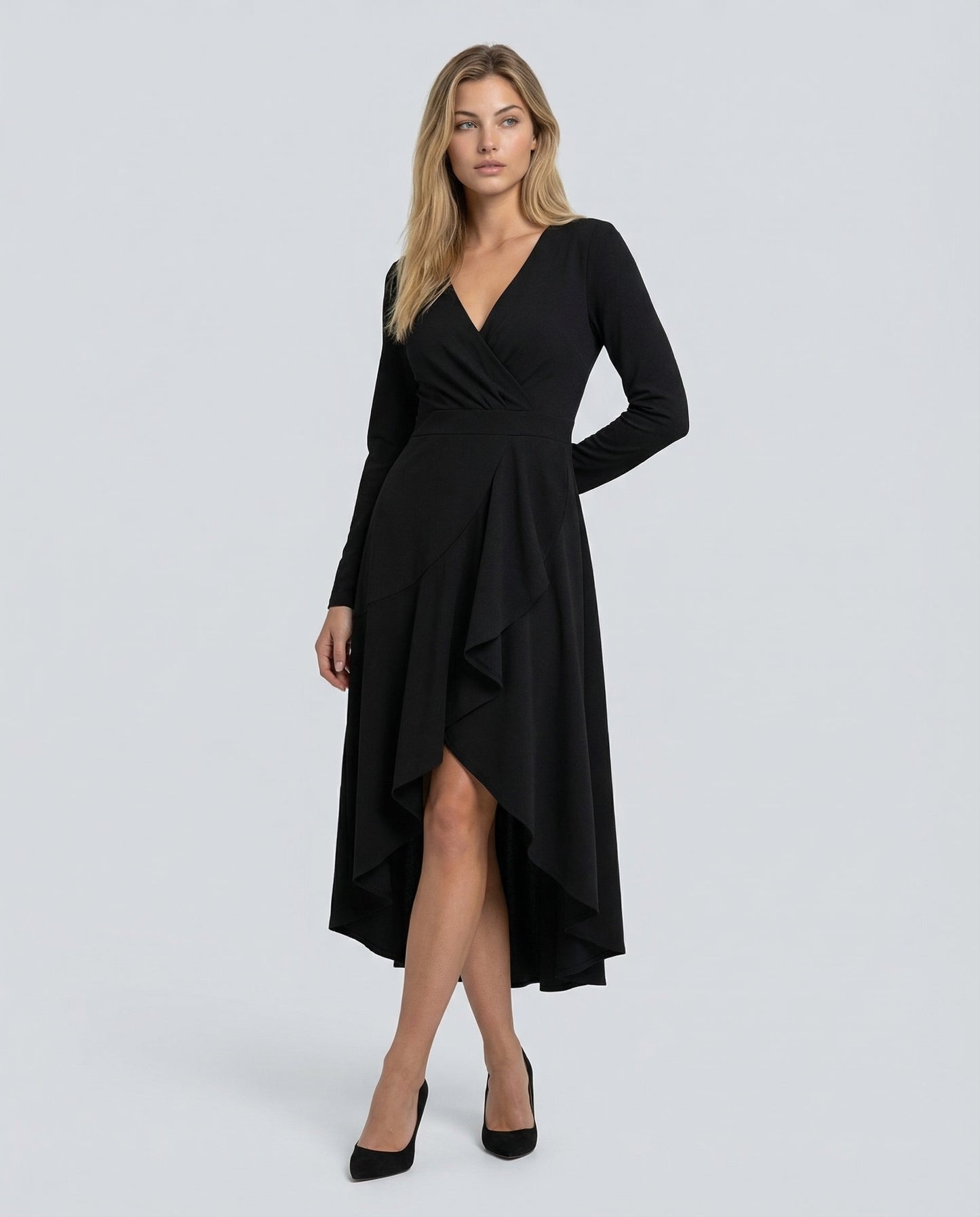 Rosalind | Long Sleeve Wrap Midi Dress