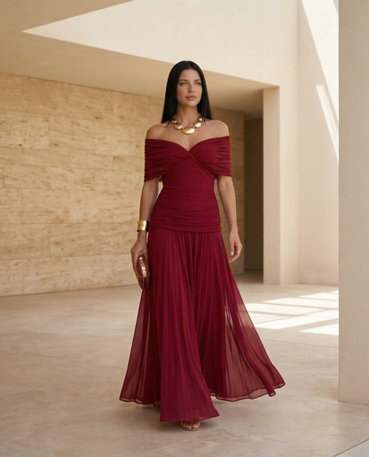 Viviane | Ruched V-Neck Chiffon Maxi Dress
