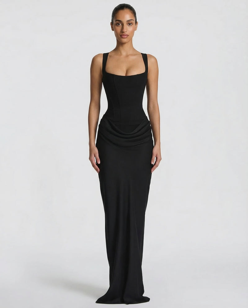 Estelle | Square Neck Corset Lace-Up Maxi Dress