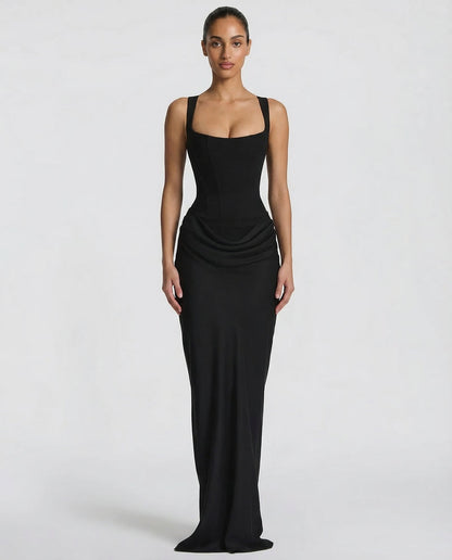 Estelle | Square Neck Corset Lace-Up Maxi Dress