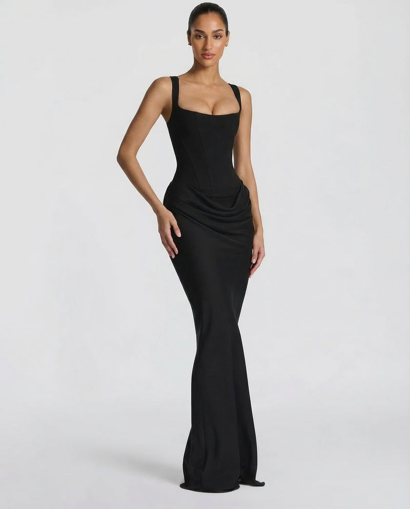 Estelle | Square Neck Corset Lace-Up Maxi Dress