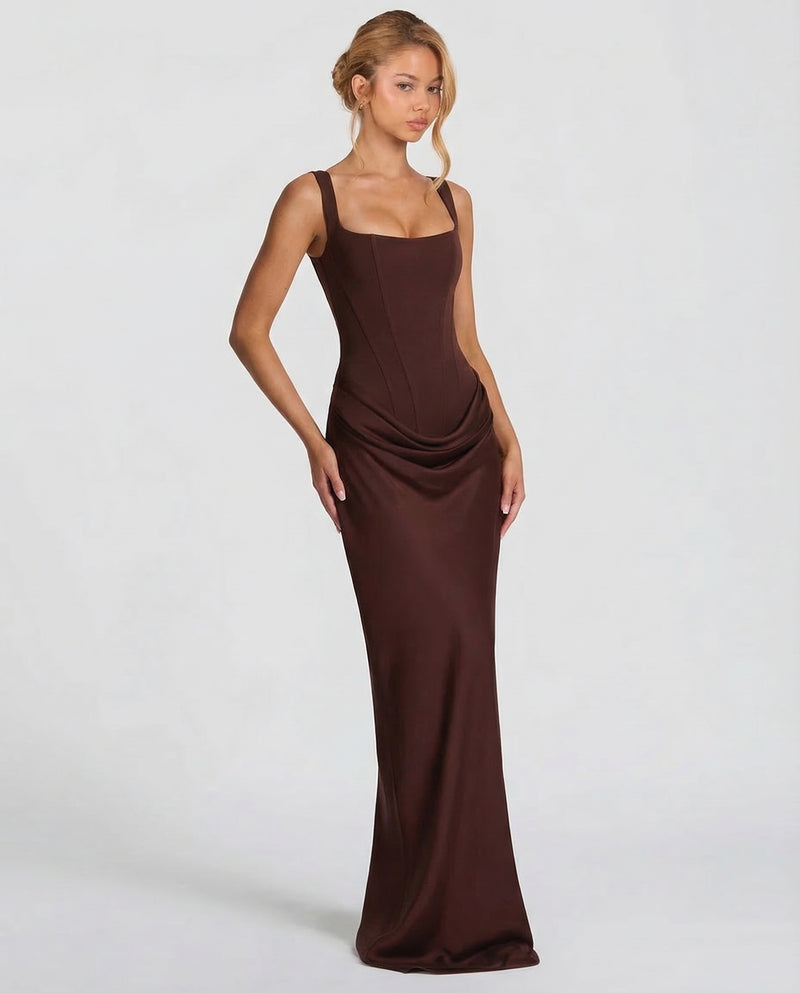 Estelle | Square Neck Corset Lace-Up Maxi Dress