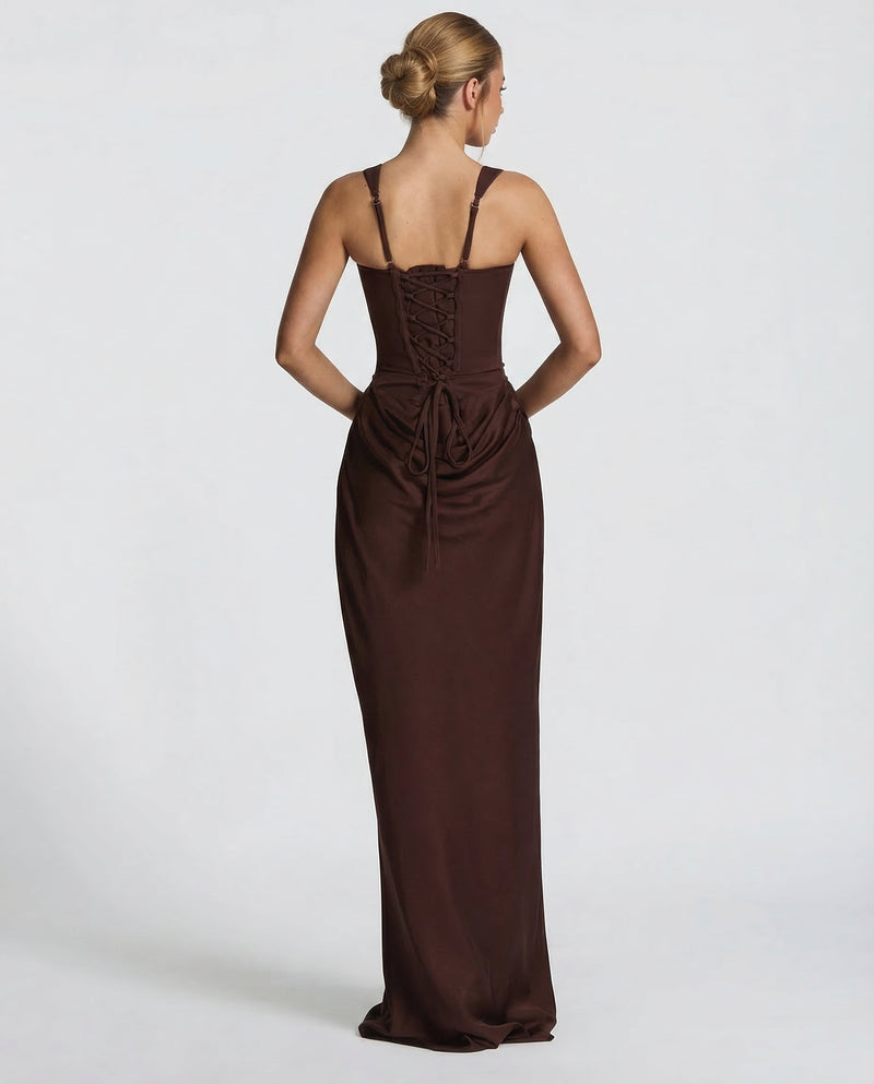 Estelle | Square Neck Corset Lace-Up Maxi Dress