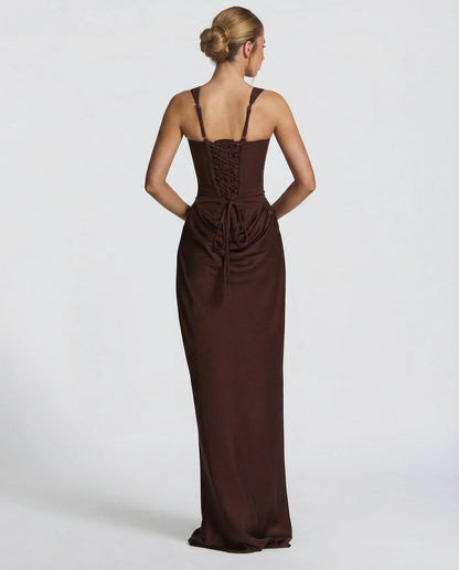 Estelle | Square Neck Corset Lace-Up Maxi Dress