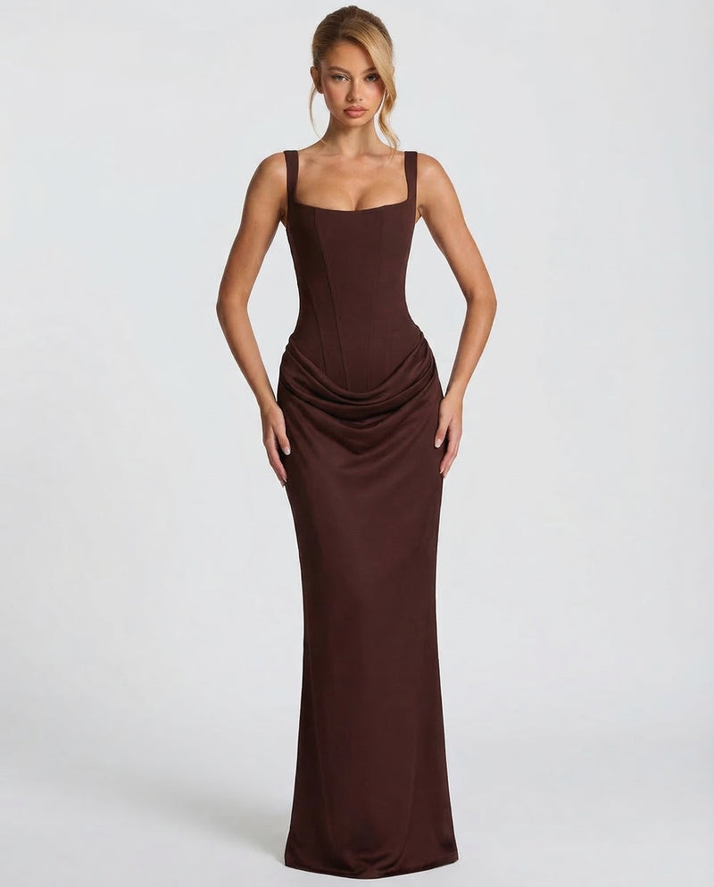 Estelle | Square Neck Corset Lace-Up Maxi Dress