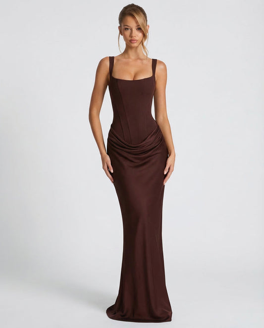 Estelle | Square Neck Corset Lace-Up Maxi Dress