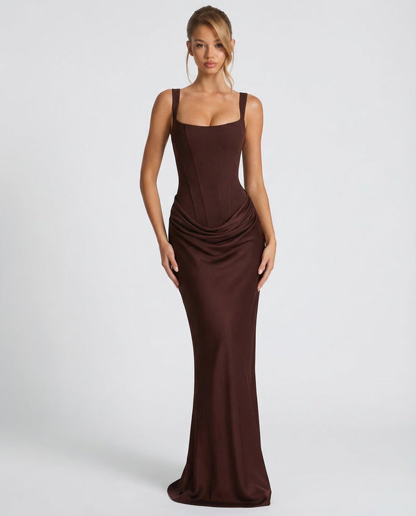 Estelle | Square Neck Corset Lace-Up Maxi Dress