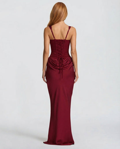 Estelle | Square Neck Corset Lace-Up Maxi Dress
