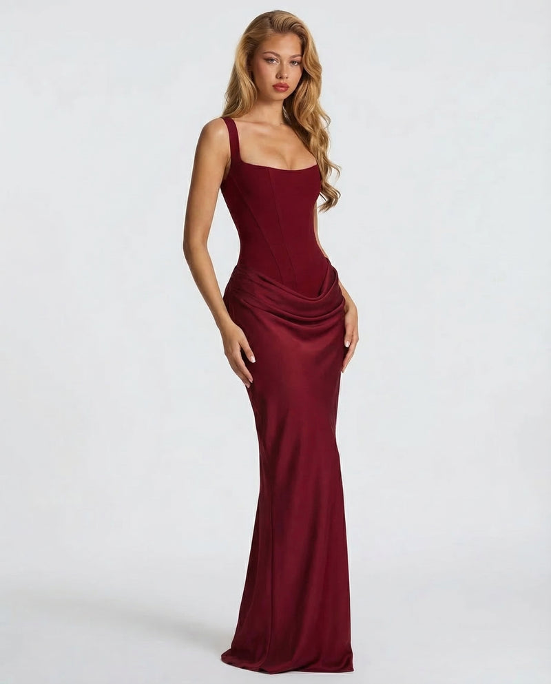 Estelle | Square Neck Corset Lace-Up Maxi Dress