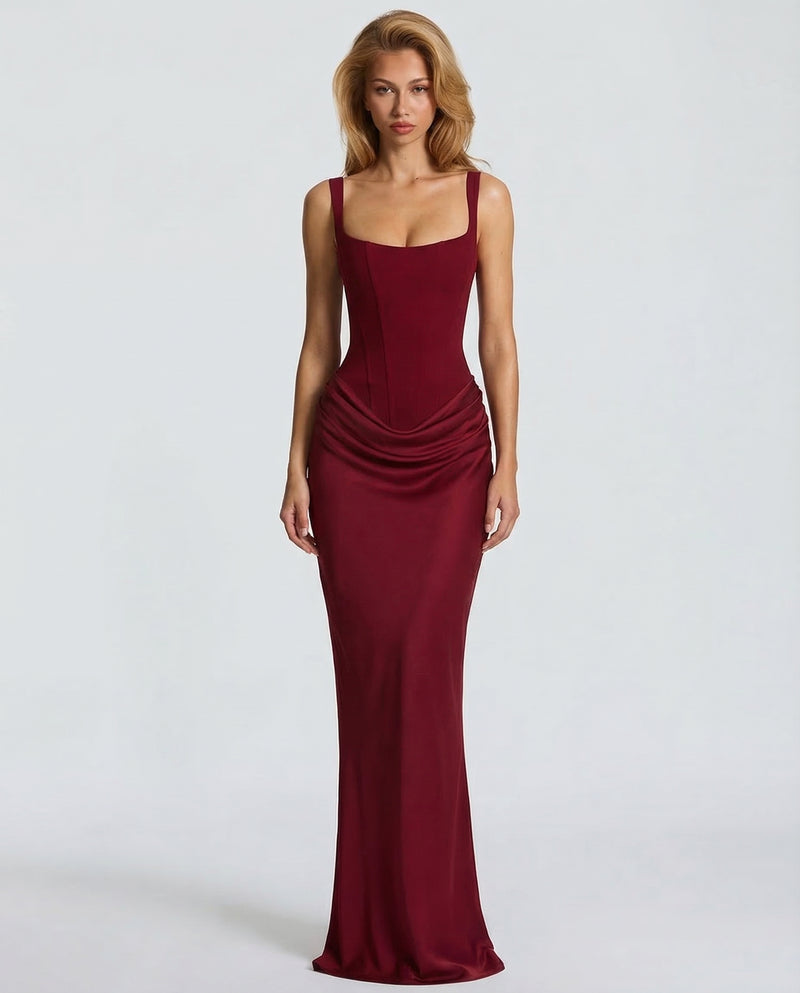 Estelle | Square Neck Corset Lace-Up Maxi Dress