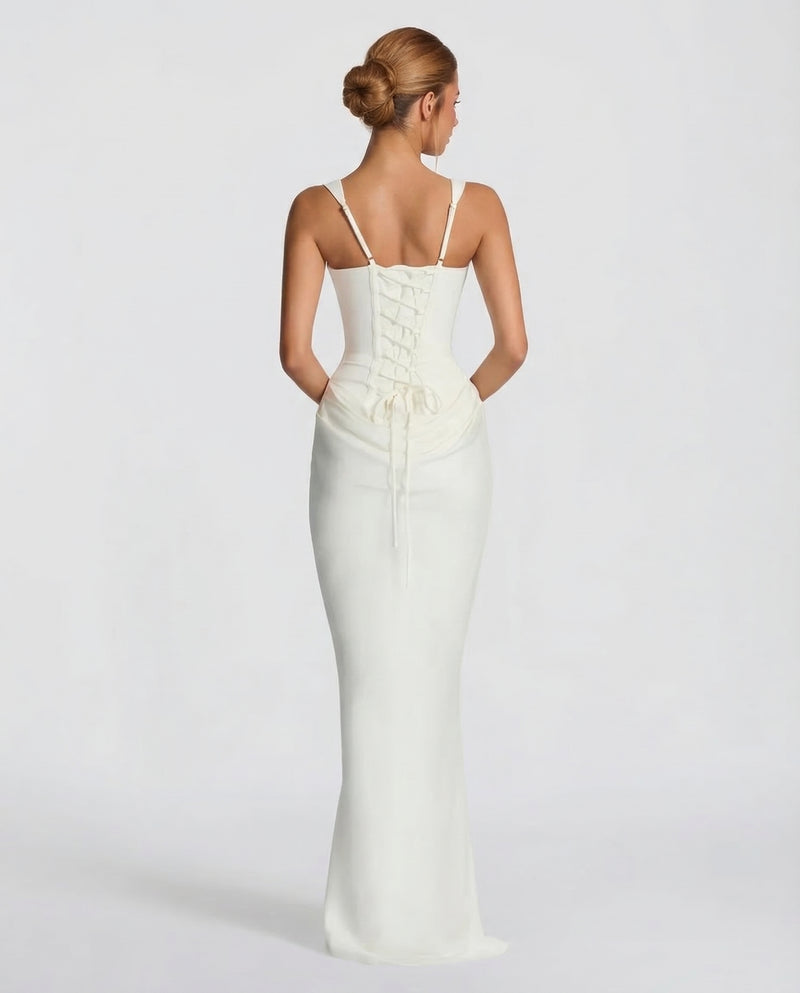 Estelle | Square Neck Corset Lace-Up Maxi Dress