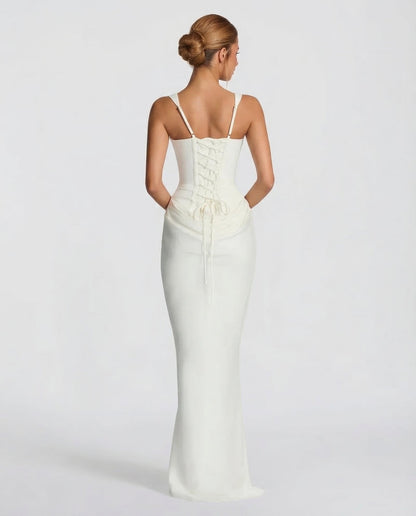 Estelle | Square Neck Corset Lace-Up Maxi Dress