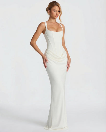 Estelle | Square Neck Corset Lace-Up Maxi Dress