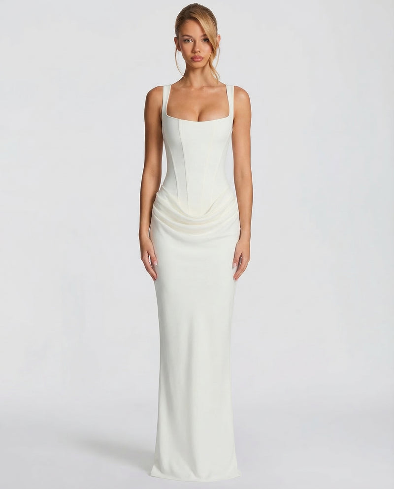 Estelle | Square Neck Corset Lace-Up Maxi Dress