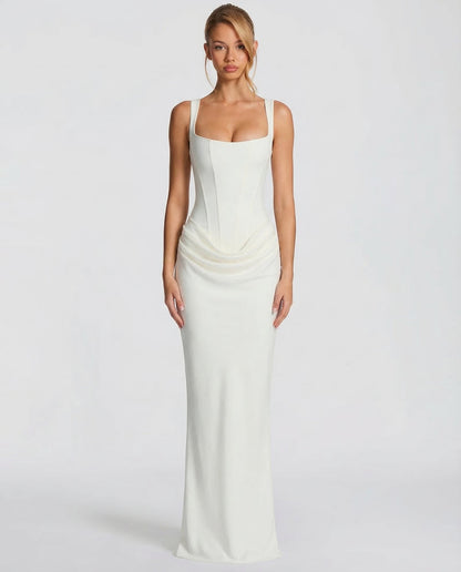 Estelle | Square Neck Corset Lace-Up Maxi Dress