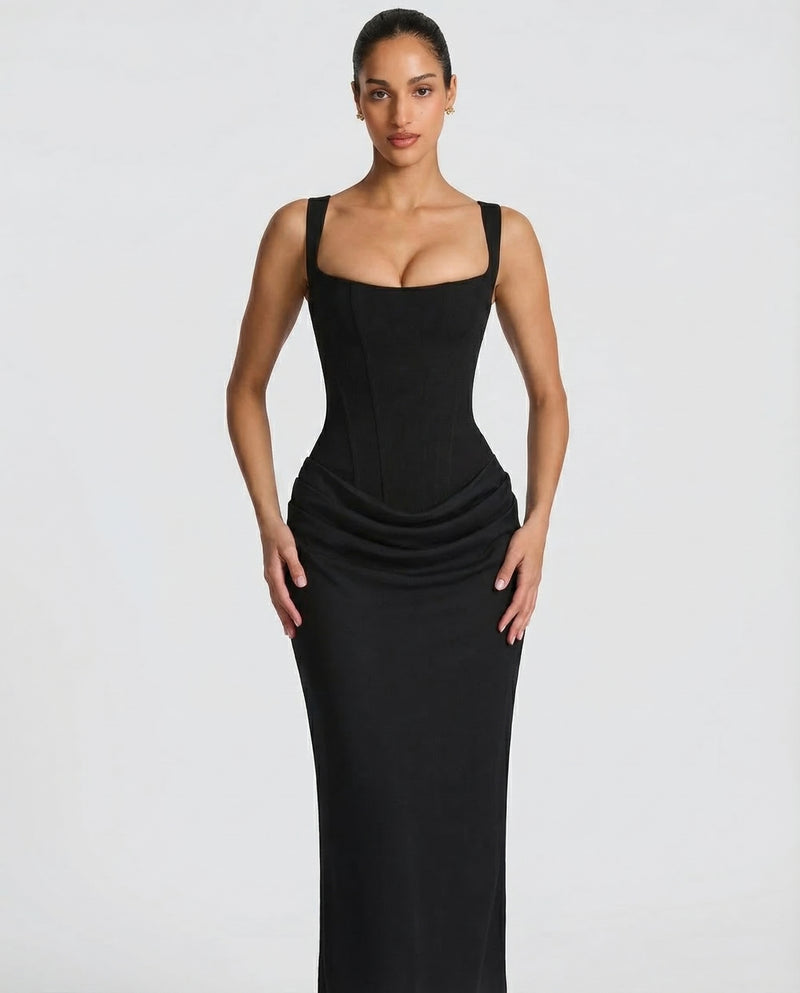 Estelle | Square Neck Corset Lace-Up Maxi Dress