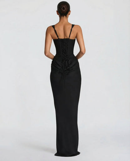 Estelle | Square Neck Corset Lace-Up Maxi Dress