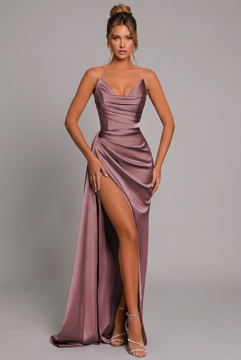 Alienor | Women's Ruched Satin Bodycon Maxi Dress